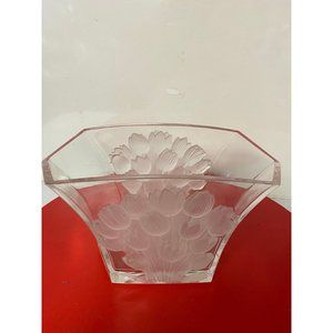 Vintage Barolac Josef Inwald Frosted Tulips Art Glass Bohemian Czech Bowl Vase